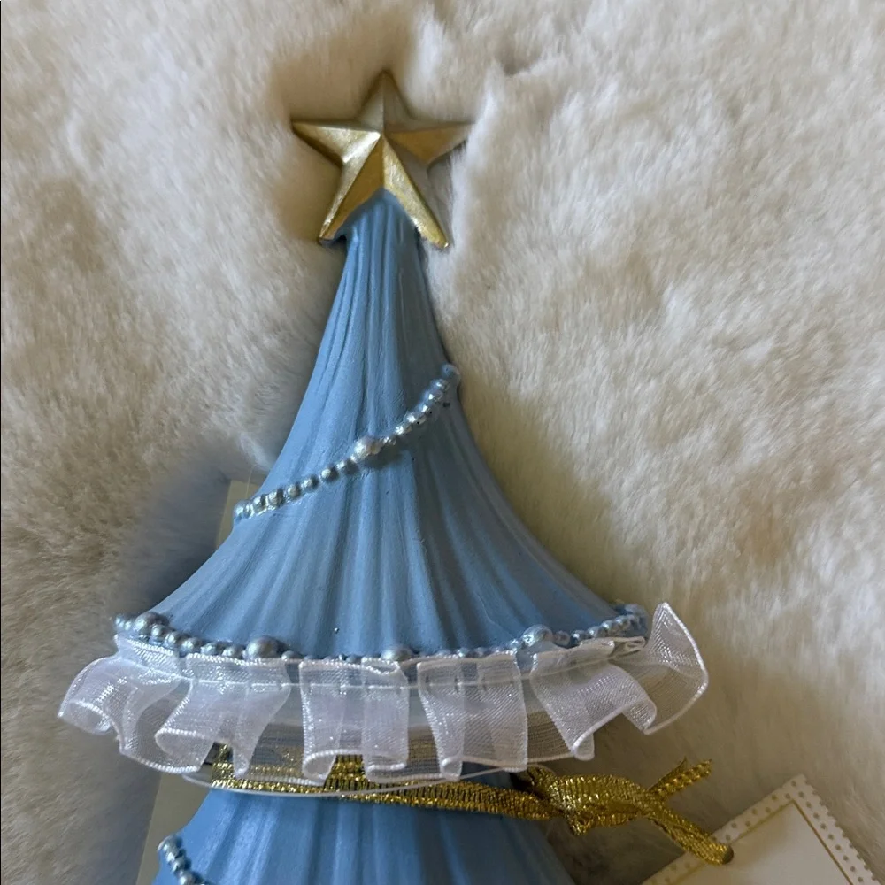 NEW! Blue & White Ribbon Bow & Metallic Gold lace Christmas Tree - Picture 3 of 9